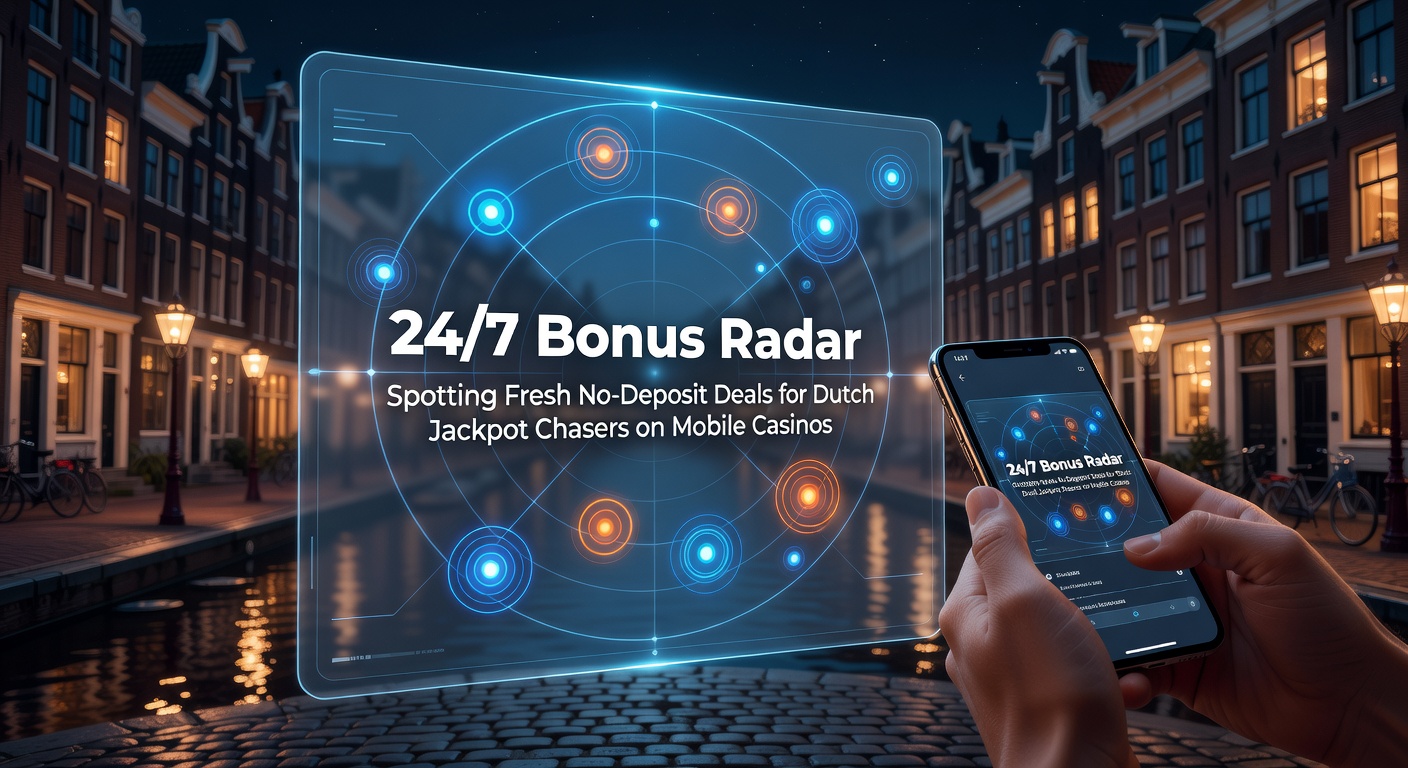 Dynamisch radarscherm dat verse no-deposit bonussen signaleert op mobiele casino-apps voor Nederlandse spelers, met jackpot-symbolen en Nederlandse vlag