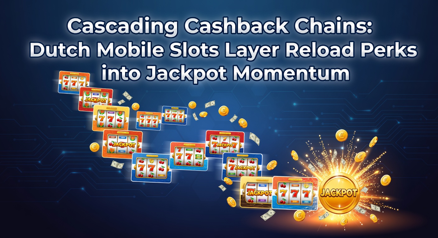Grafische weergave van kaskaderende cashback-ketens in actie op Nederlandse mobiele slots, met overlappende lagen van reload-bonnen die naar jackpot-pieken leiden