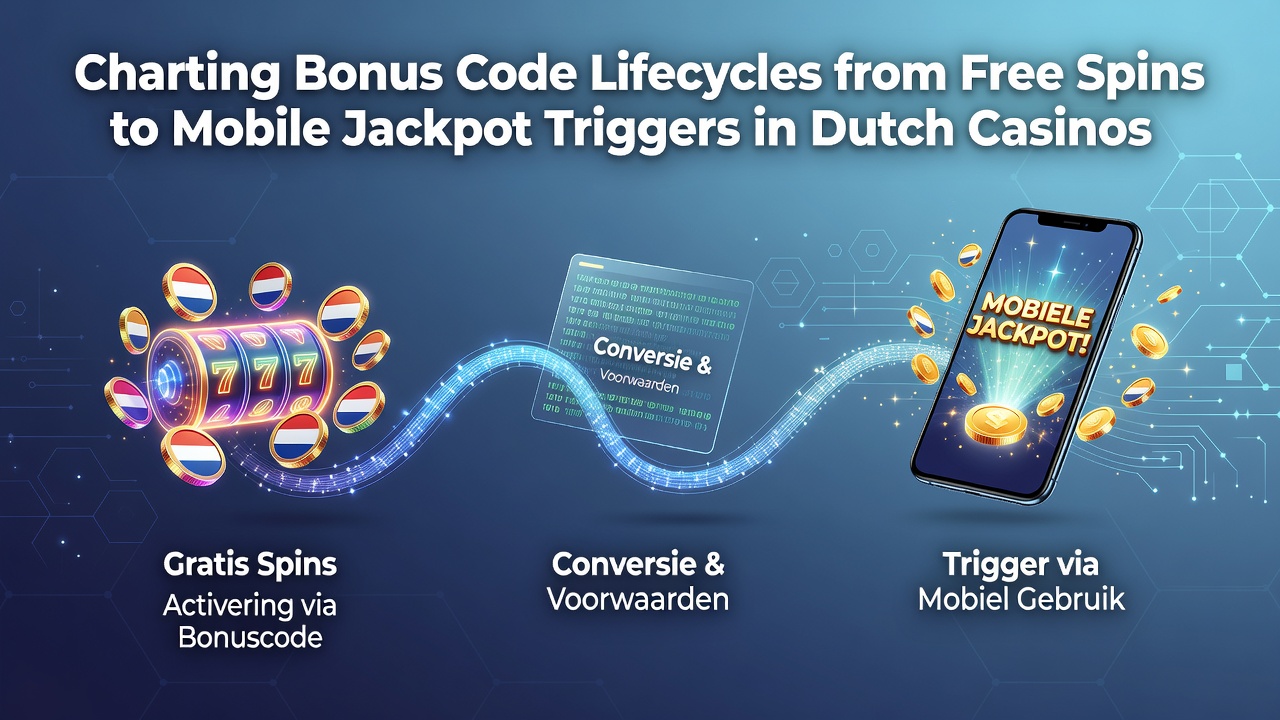 Infographic die de levenscyclus van bonus codes illustreert van gratis spins tot mobiele jackpot triggers in Nederlandse casino's