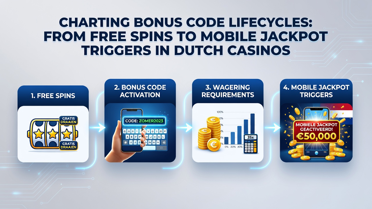 Diagram van mobiele jackpot triggers gekoppeld aan bonus code levenscycli in Nederlandse casino's