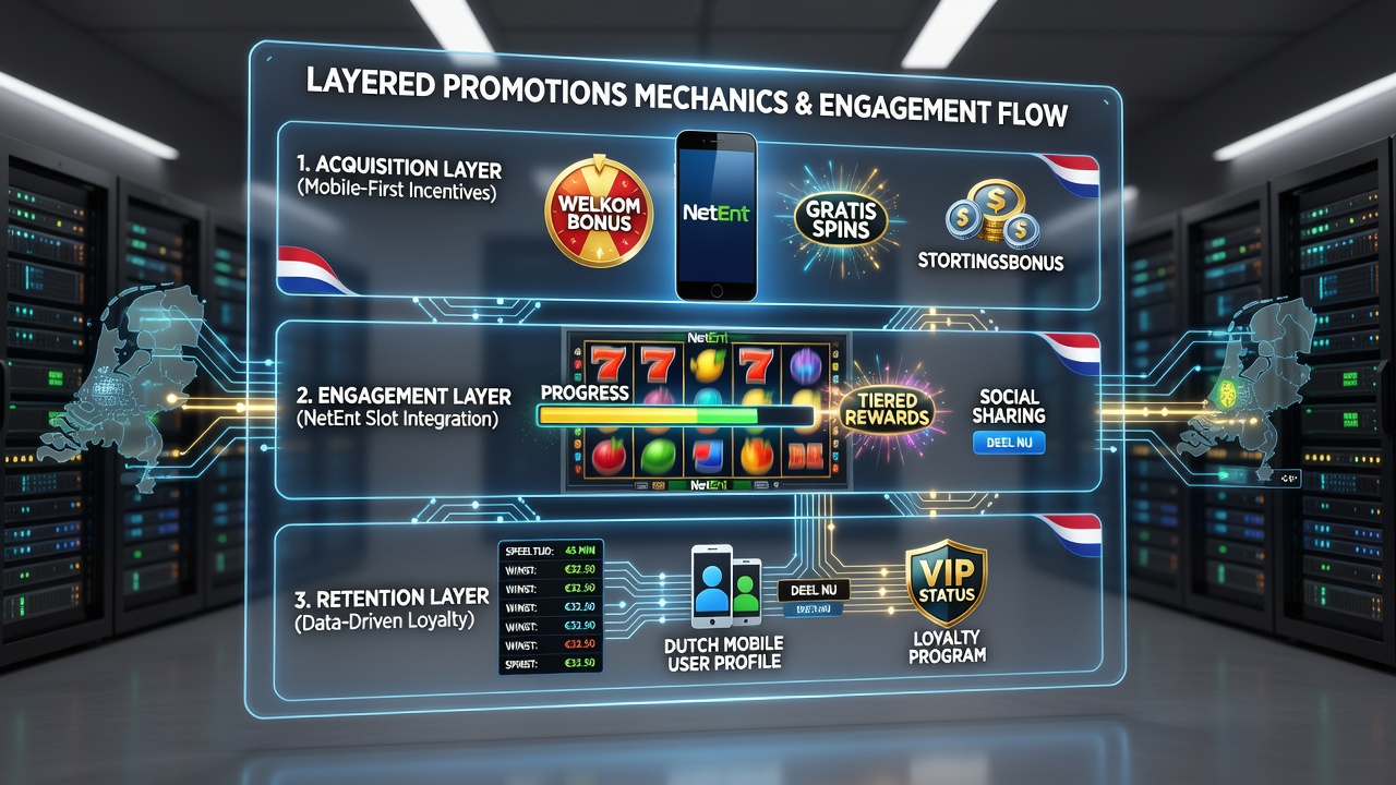 Diagram van promotielagen en mobiele statistieken voor NetEnt slots in Nederland