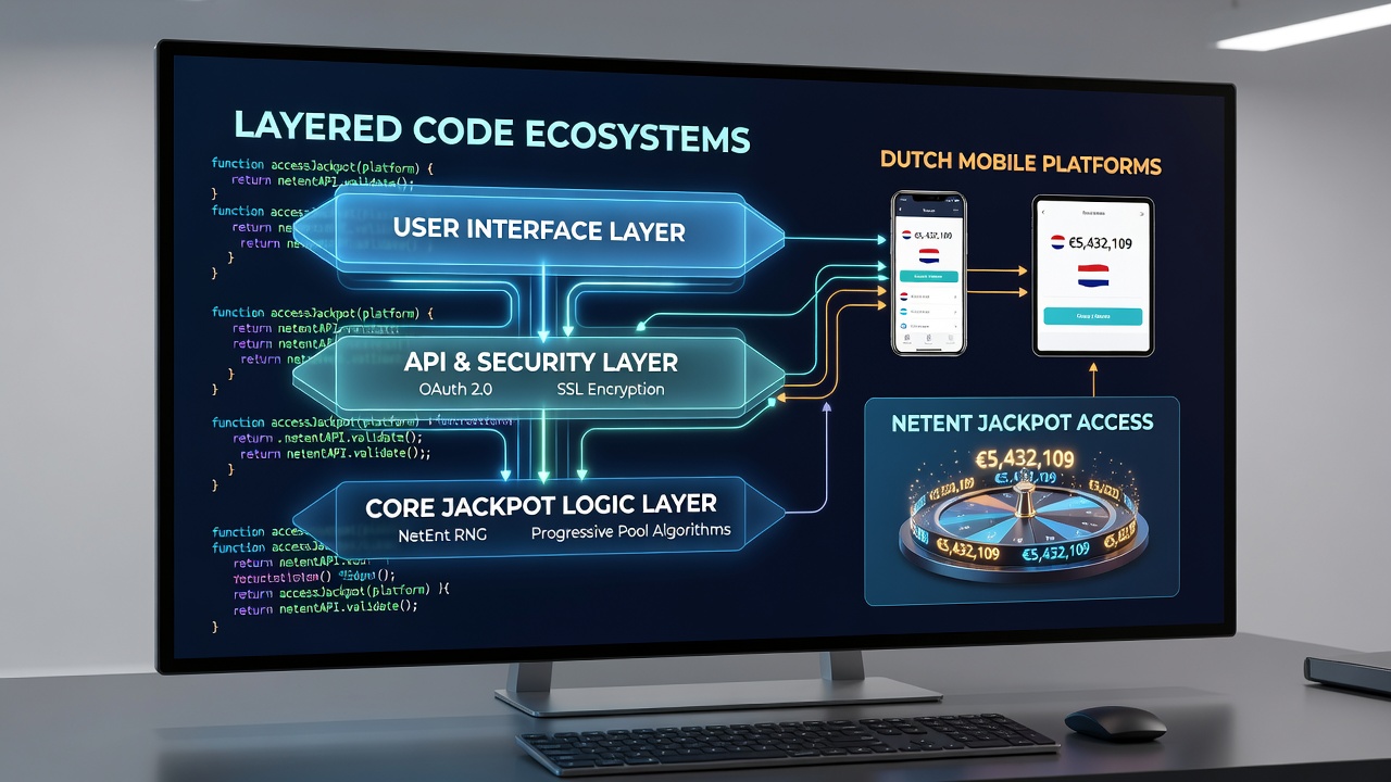 Diagram van code lagen en mobiele verificatie voor NetEnt jackpots in Nederland