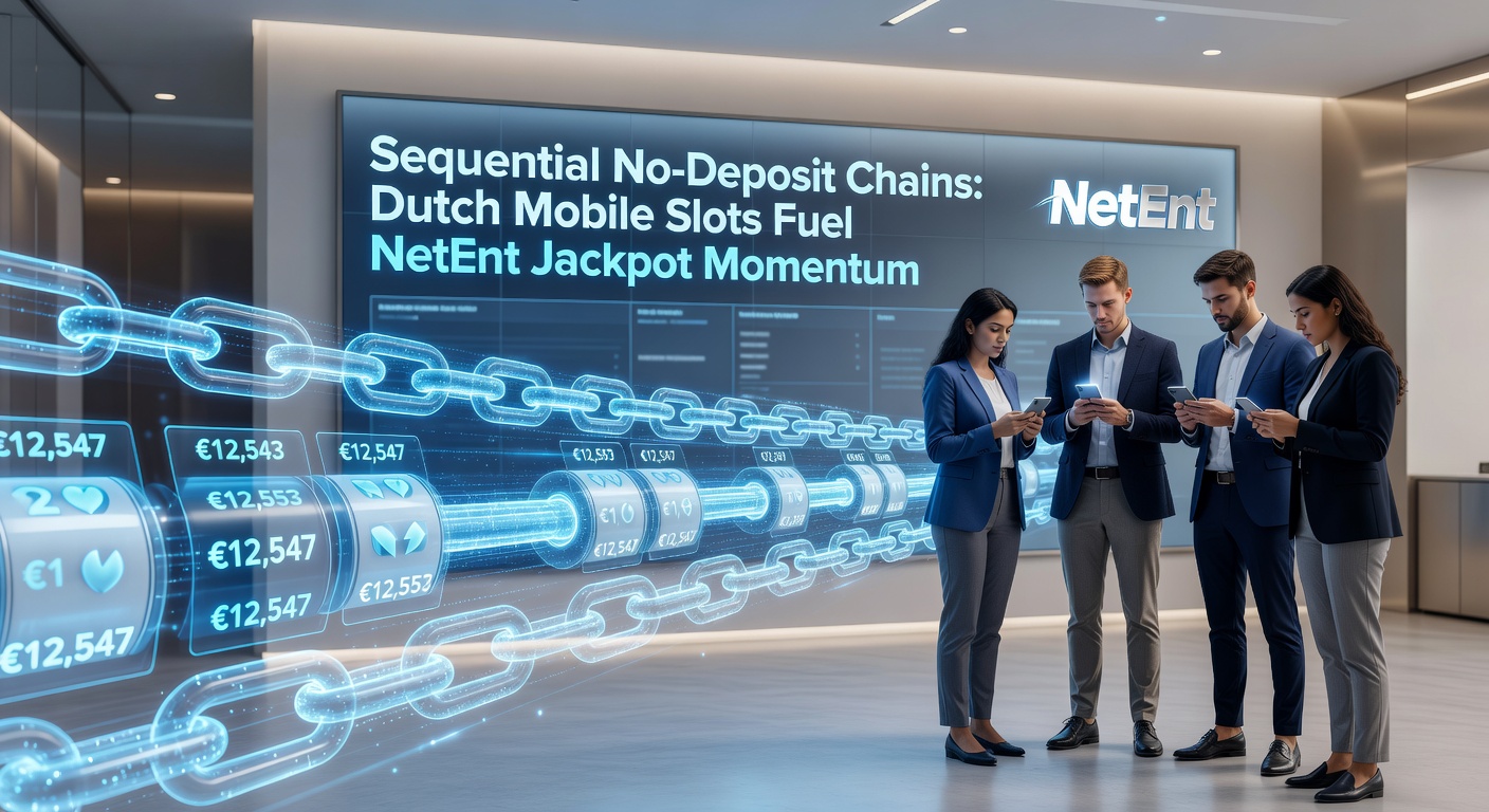 Grafiek van sequentiële no-deposit ketens die jackpot momentum tonen op Nederlandse mobiele slots met NetEnt titels