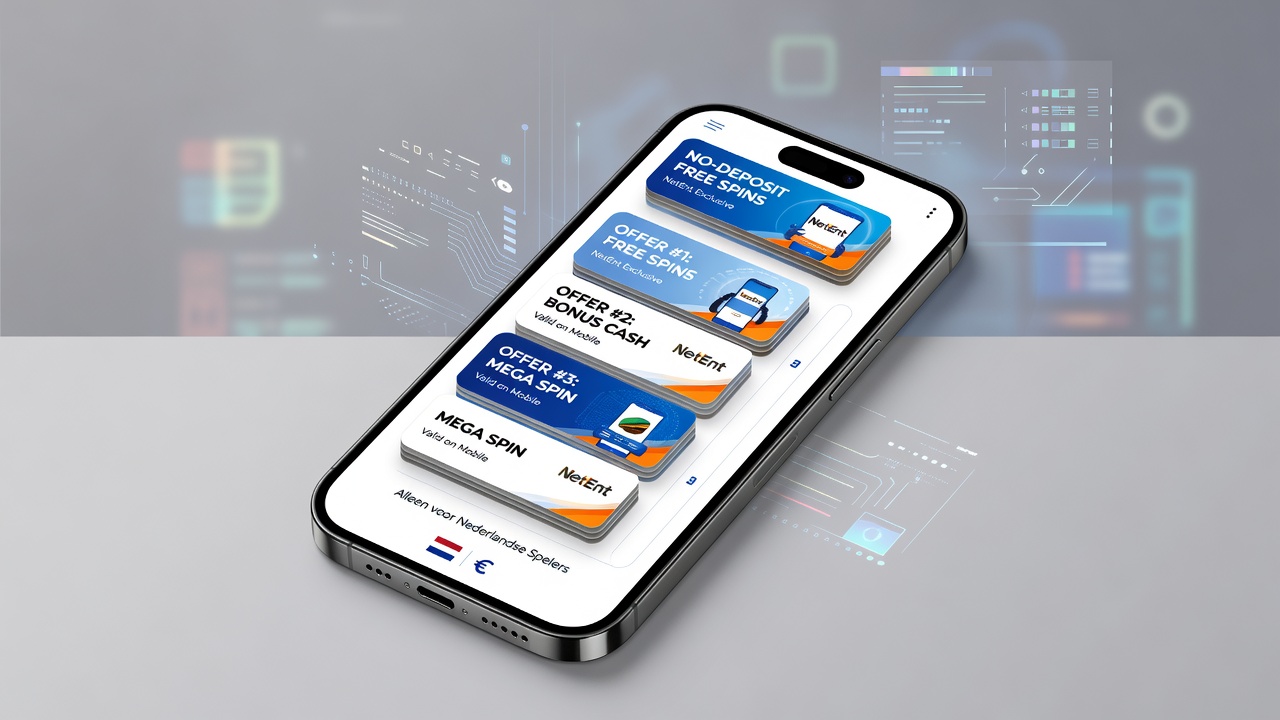 Illustratie van mobiele NetEnt slots met no-deposit bonussen op Nederlandse sites