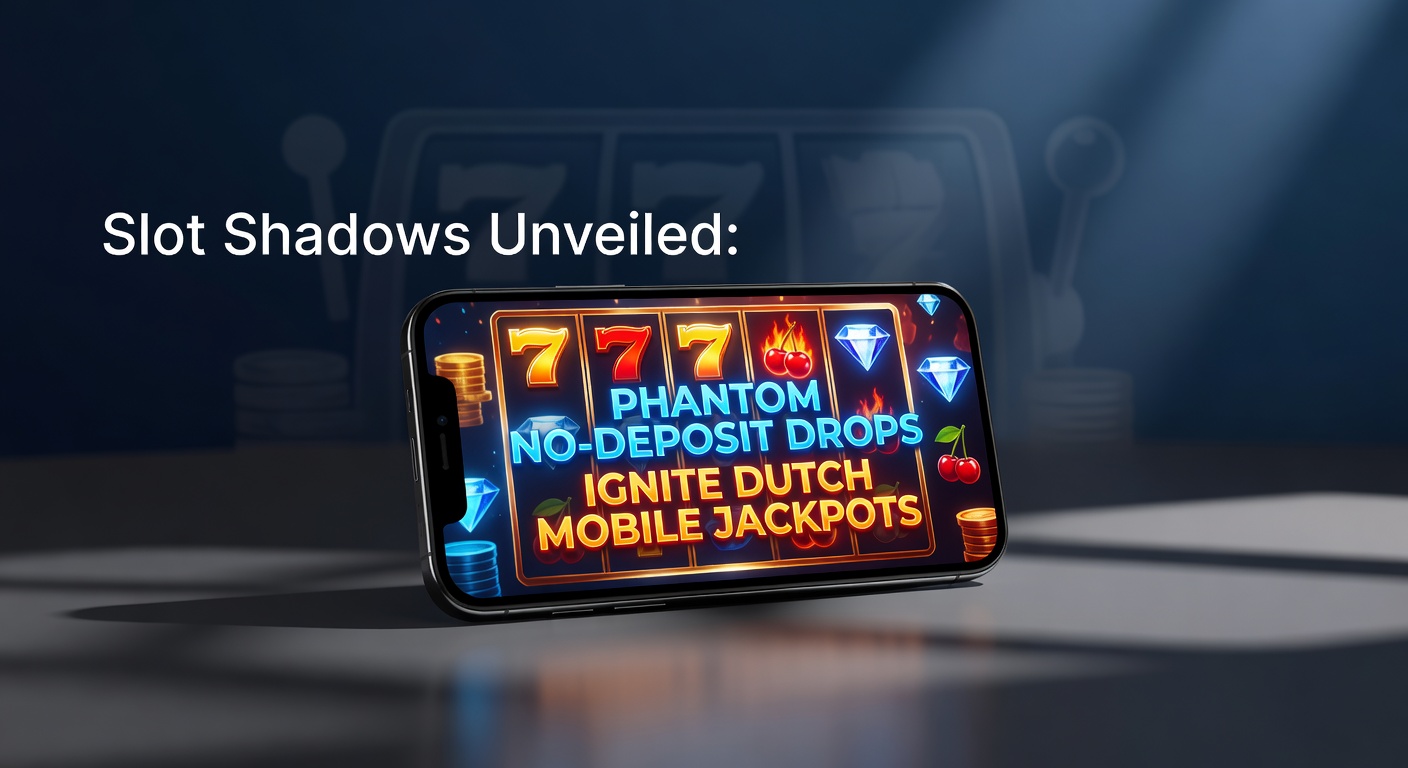 Dramatische weergave van schaduwrijke slotrollen met fonkelende jackpotlichten op een Nederlands mobiel scherm